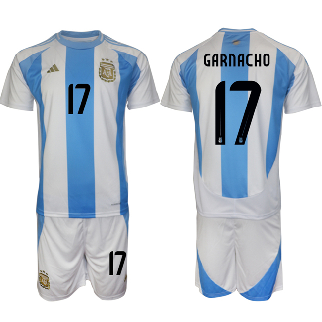 Men's Argentina #17 Alejandro Garnacho White/Blue 2024-25 Home Soccer Jersey Suit